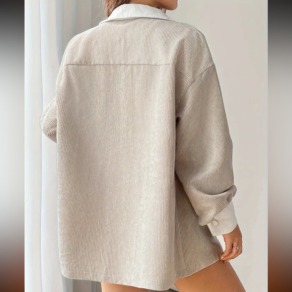 Women's Beige Neutral Nude Corduroy Shacket Jacket - Picture 2 of 3